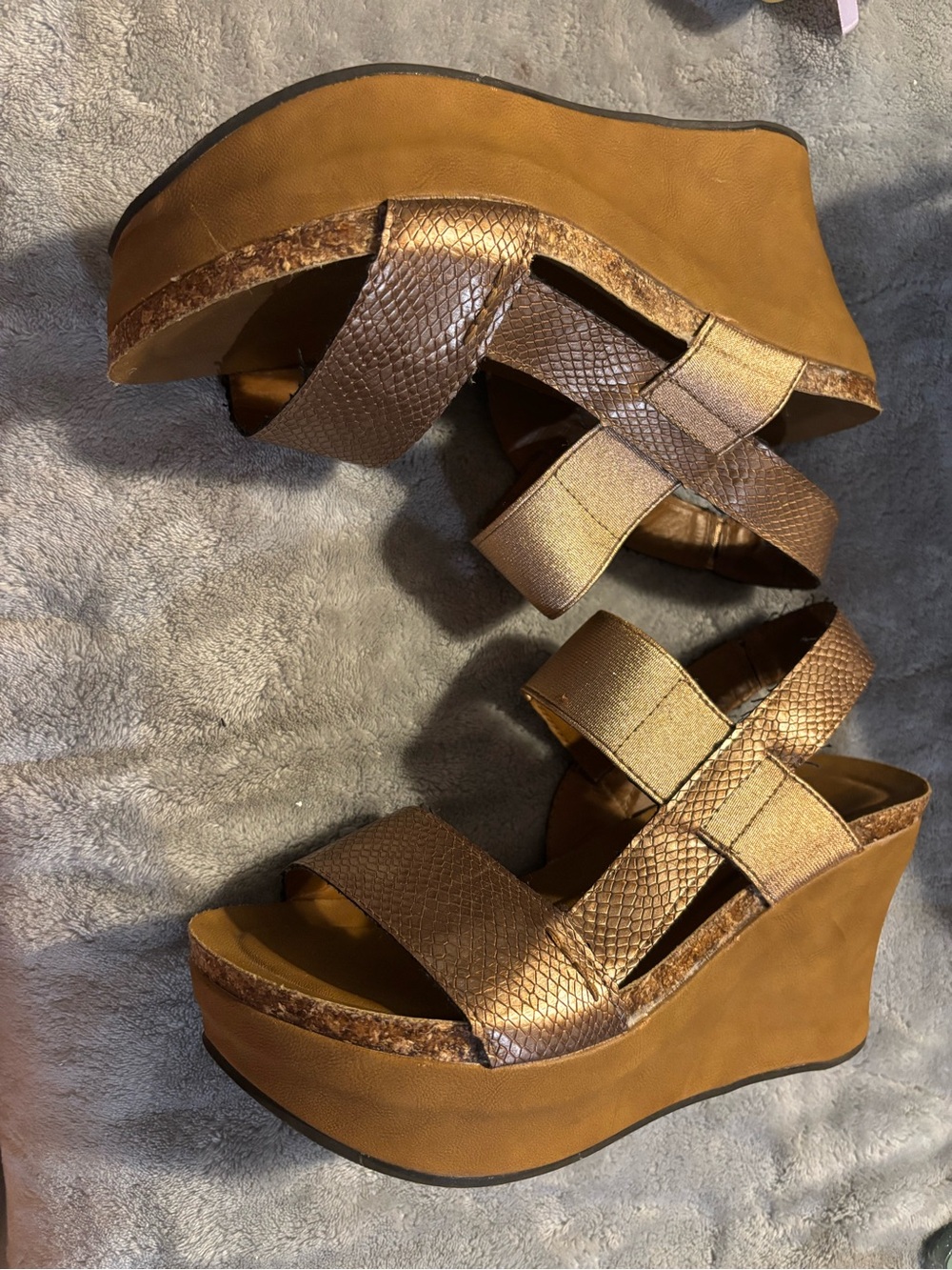 Pierre Dumas Bronze Metallic Platform Wedge Sandals